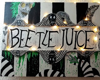 Beetlejuice Wooden Sign, Tim Burton Decor, Gothic Wooden Ornament