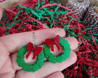 Christmas wreath. Christmas earrings. Jewelry