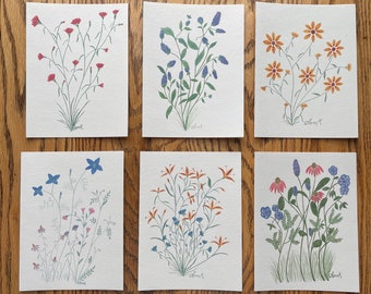 Mother’s Day gift, Wildflower card set of 12 designs/ Hand Drawn/Original delicate floral designs/Gardener gifts, nature/ botanical gifts.