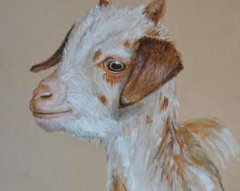 Portrait von Ziege Lamm Original Acrylgemälde 9 x 12 Zoll Tiere auf dem Bauernhof Kunst
