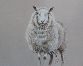 Personalisiertes Portrait von Schaf Original Acrylgemälde 9 x 12 Zoll Bauernhof Tiere Art