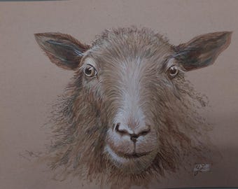 Personalisiertes Portrait von Schaf Original Acrylgemälde 9 x 12 Zoll Bauernhof Tiere Art