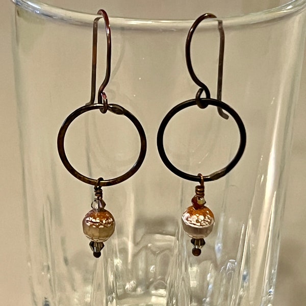 Elegant Swarovski and textured bead Earrings | Beautiful Unique Delicate Glass and Swarovski’s crystal on Oxidized Firescale Sterling Silver