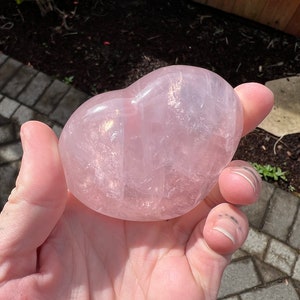 Rose Quartz Puffy Gemmy HEART crystal carving | Feminine Heart Chakra ~ Flashy Rainbows and Gnetle Self Love