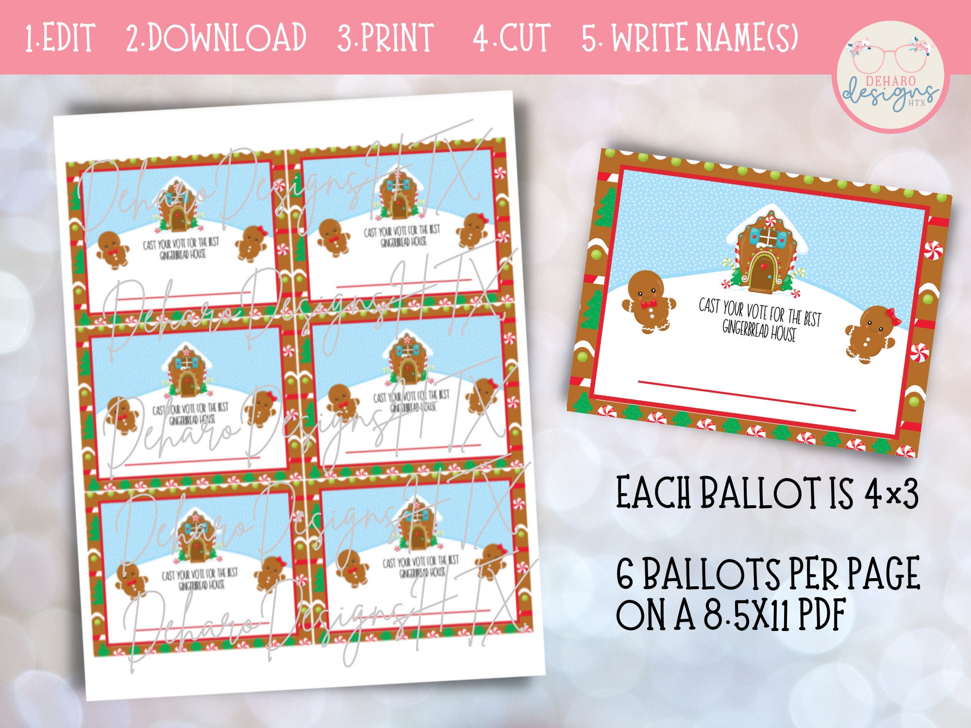 Editable GINGERBREAD HOUSE Certificate &amp; Ballots Digital Download Diy ...