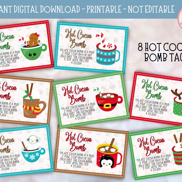 christmas HOT COCOA BOMB tag | instant digital download | thank you | hot chocolate bomb | cocoa bomb | christmas tag | diy