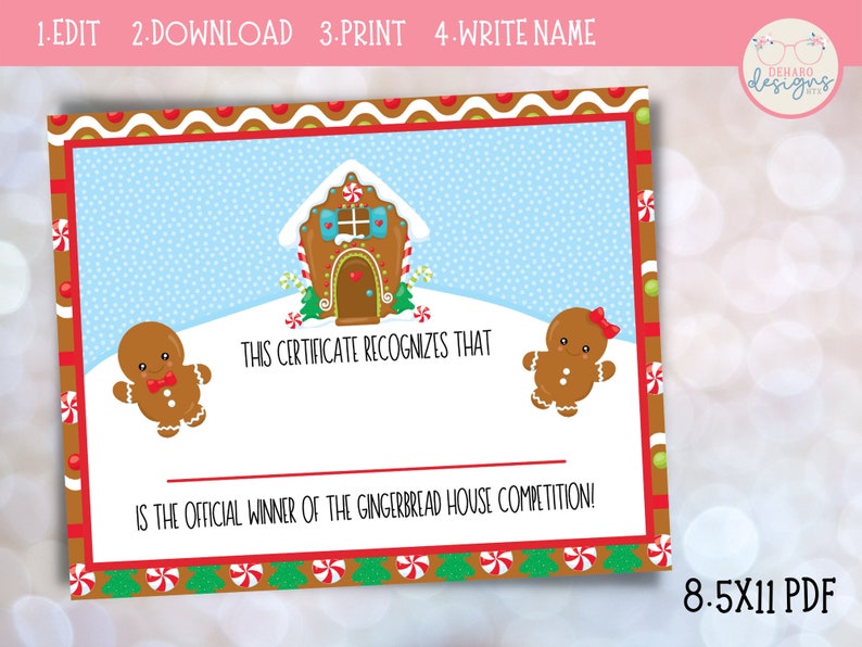 Editable GINGERBREAD HOUSE Certificate &amp; Ballots Digital Download Diy ...