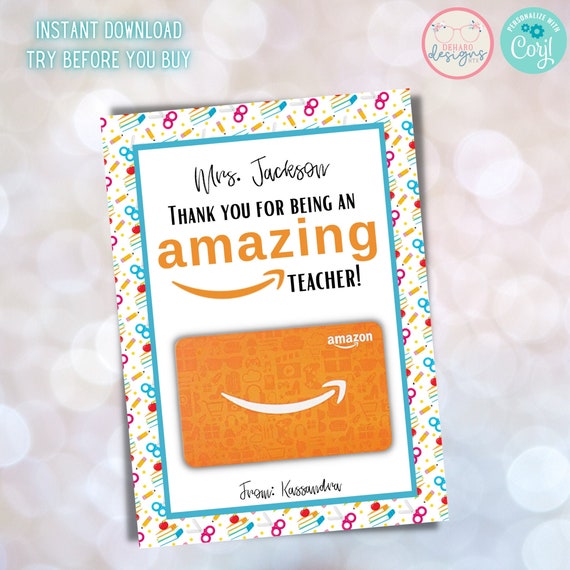 5x7 AMAZON TEACHER APPRECIATION Gift Card Holder | Etsy