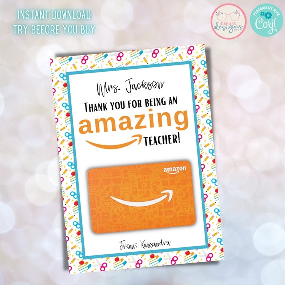 5x7 AMAZON TEACHER APPRECIATION Gift Card Holder Etsy
