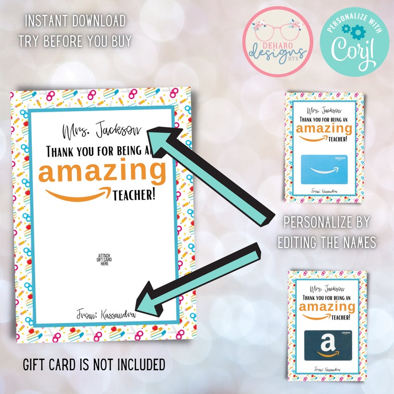 5x7 AMAZON TEACHER APPRECIATION Gift Card Holder Etsy