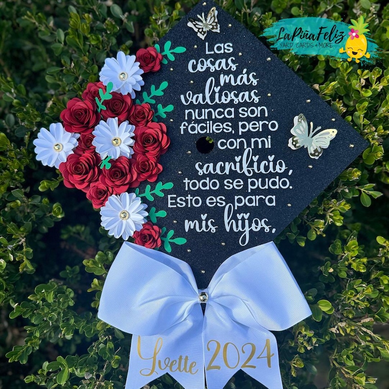 Small Roses For Grad Cap Daisies and Roses Custom Grad Cap Topper Gift Class of 2026 Graduation ...