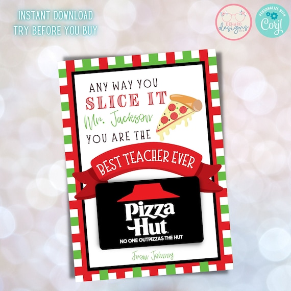 5x7 PIZZA TEACHER APPRECIATION gift card holder customizable Etsy