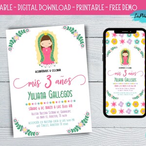 5 x 7 MIS 3 ANOS-uitnodiging maagd Maria | aanpasbaar | direct downloaden | Corjl-uitnodiging
