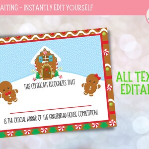 Editable GINGERBREAD HOUSE Certificate &amp; Ballots Digital Download Diy ...