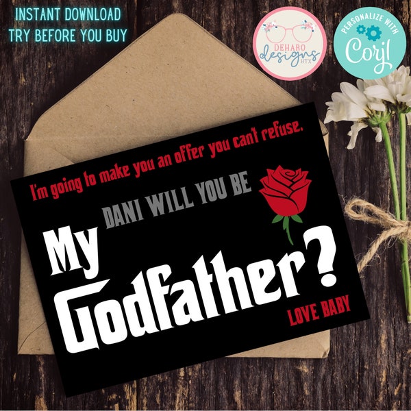 5x7 GODFATHER PROPOSAL card | customizable | instant download | corjl | godparents proposal | padrino