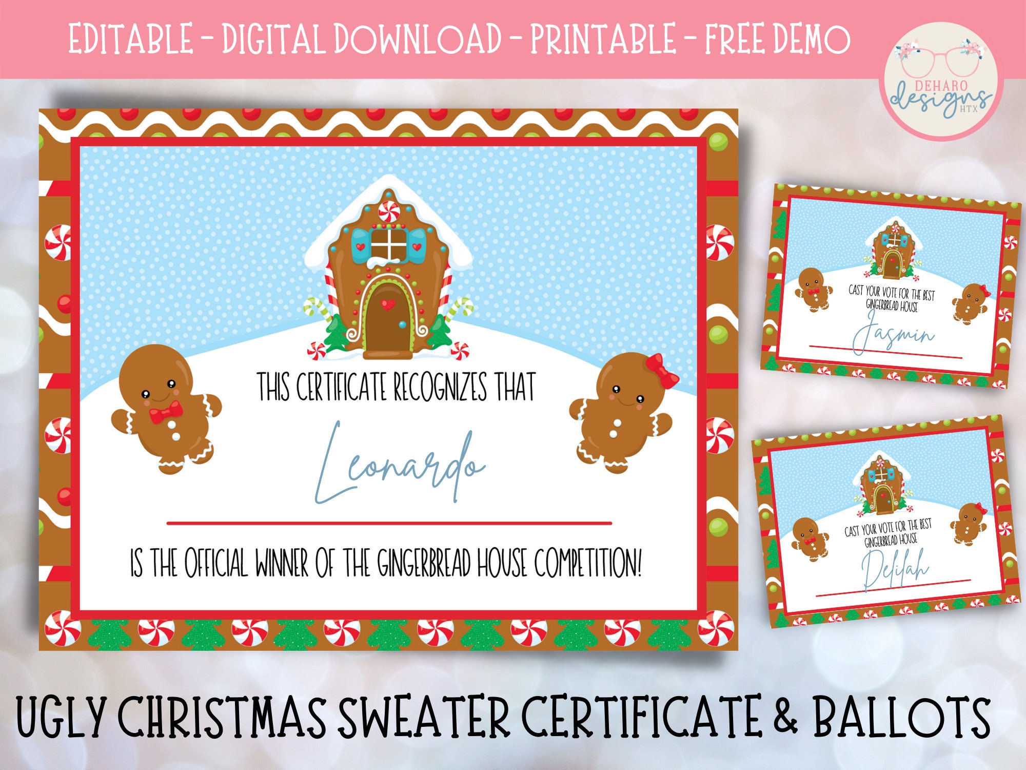 Editable GINGERBREAD HOUSE Certificate &amp; Ballots Digital Download Diy ...