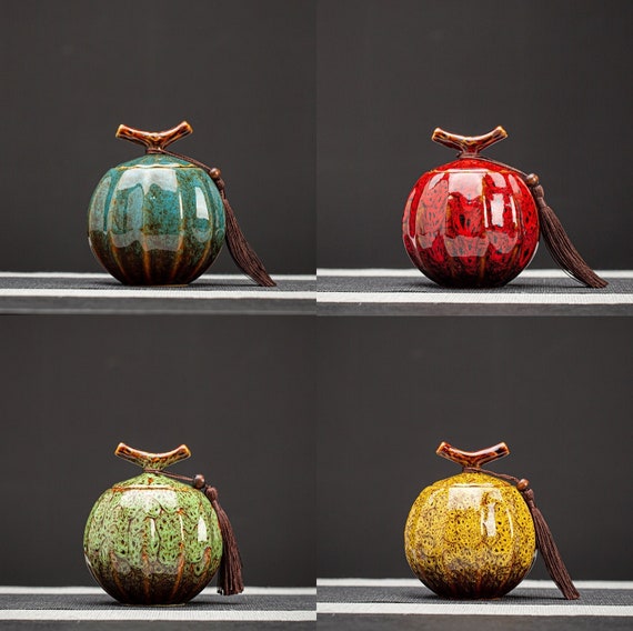 Colorful Tea Caddy Ceramic Tea Container Retro Stoneware Etsy