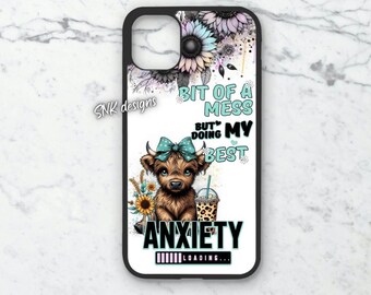 Sublimation phone case png highland cow mental health self love daily affirmations, Sublimation design templates,  png Digital download.