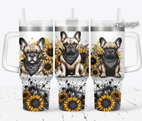 40oz Tumbler Frenchie French Bulldog Sunflower Wrap Sublimation