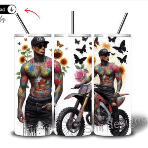 20oz tumbler wrap, Sublimation design templates, straight png Digital download. skull tumbler tatted guy tumbler