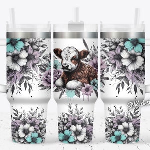 Baby highland cow 40oz wrap, Sublimation design templates, 40oz png Digital download. Clip art download, 40oz tumbler with handle