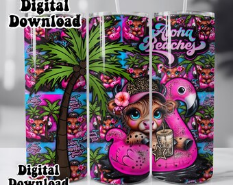 Summer cute cow 20oz tumbler wrap, snarky funny, Hot girl summer Sublimation design templates, straight png Digital download. skull tumbler