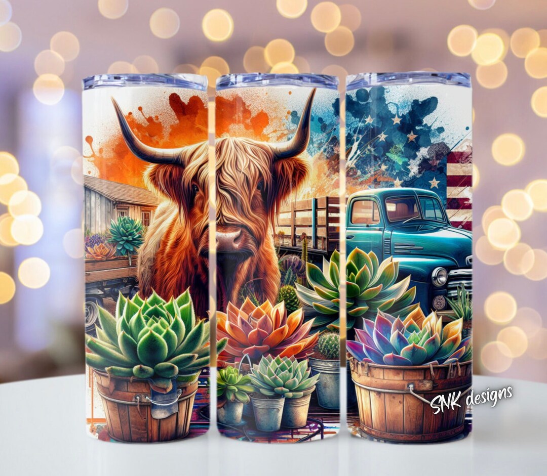Highland Cow Western Sunflower Tumbler Wrap, Sublimation Design ...