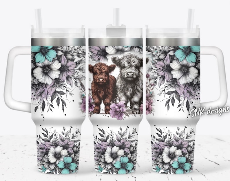 Cute baby highland cow with sunflowers sublimation 40oz tumbler