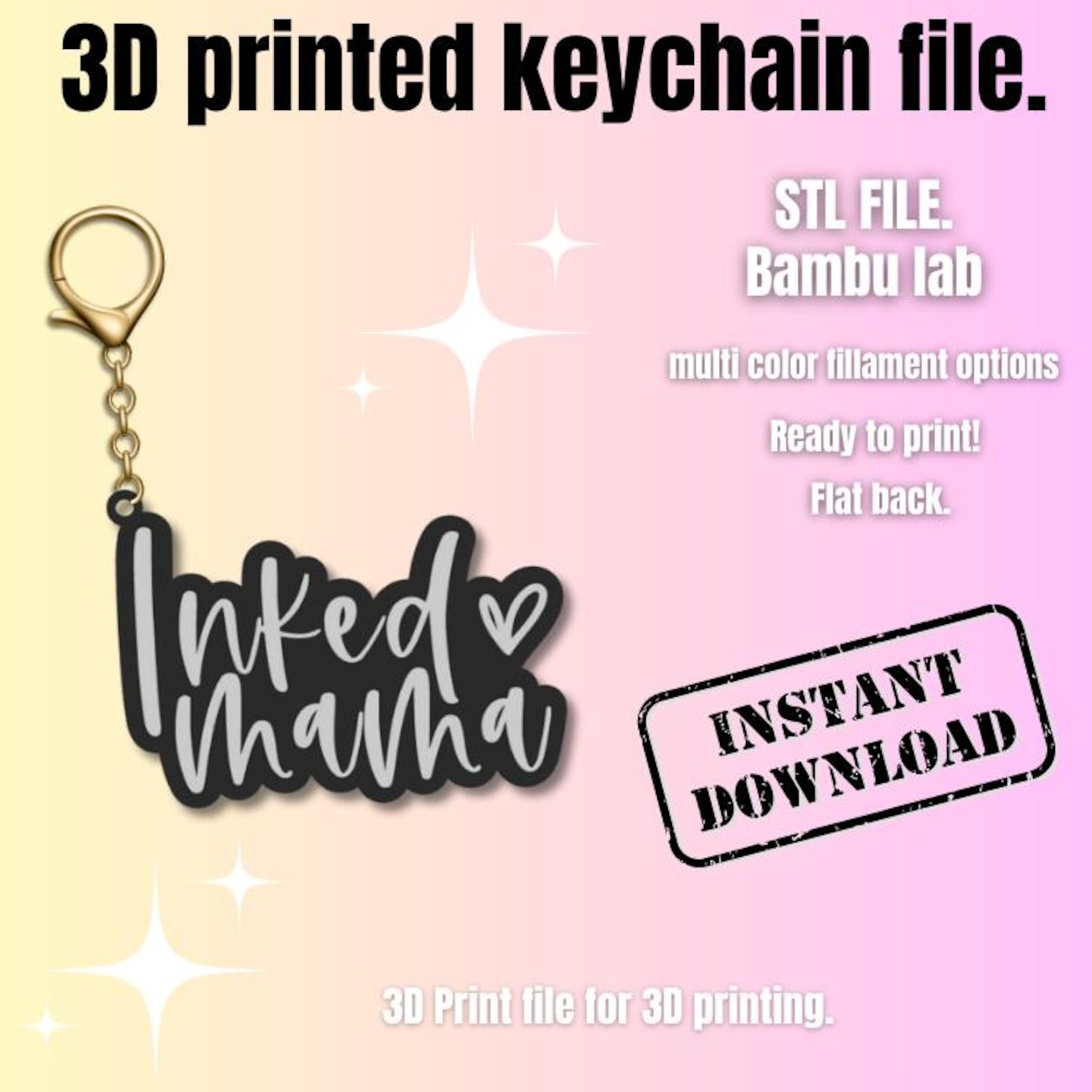 Keychain Printable Keychain STL File, 3D Printed Keychain File, Digital Download, Cute 3D ...