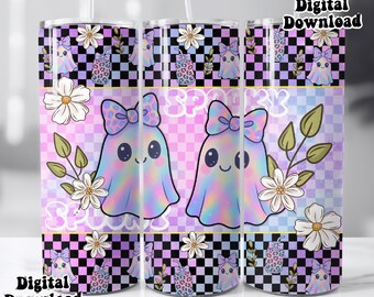 20oz pastel Halloween tumbler wrap, Cute ghost Halloween PNG, Halloween cherry PNG, Cute Halloween tumbler png