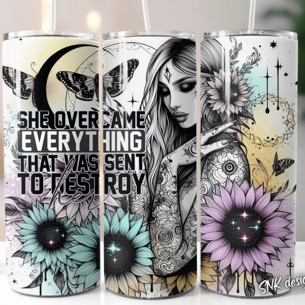 Badass bitch witchy celestial 20oz tumbler wrap, Sublimation design templates, straight png Digital download. skull tumbler