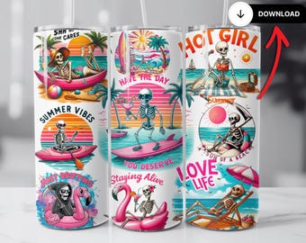 Summer 20oz tumbler wrap, snarky funny, Hot girl summer Sublimation design templates, straight png Digital download. skull tumbler