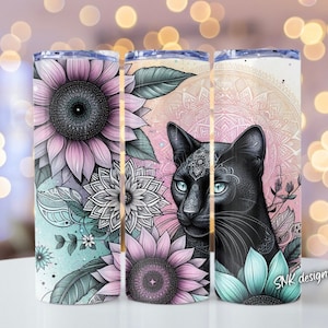 Black panther tumbler wrap, Sublimation design templates, straight png Digital download. 20oz tumbler wrap, floral panther tumbler wrap