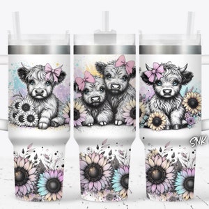 Baby highland cow 40oz wrap, Sublimation design templates, 40oz png Digital download. Clip art download, 40oz tumbler with handle