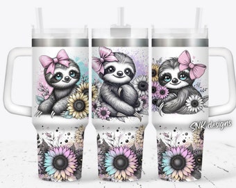 40oz tumbler sloth sunflower wrap Sublimation design templates, 40oz png Digital download. Clip art download, 40oz tumbler funny