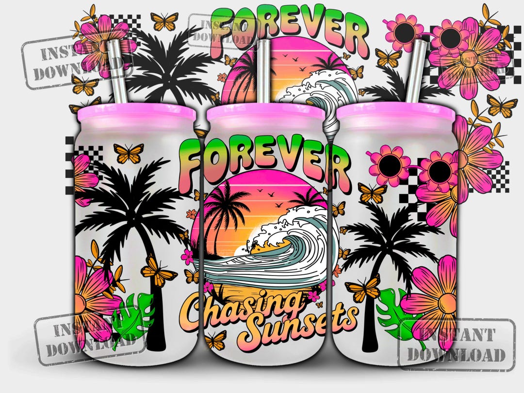 16oz Summer Beach Boho Can Wrap Sublimation Design (digital Download ...