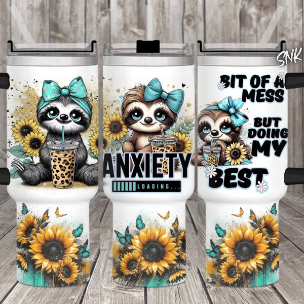 40oz tumbler sloth sunflower wrap Sublimation design templates, 40oz png Digital download. Clip art download, 40oz tumbler funny