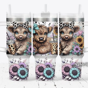 Baby highland cow 40oz Quencher wrap, Sublimation design templates, 40oz png Digital download. Clip art download, 40oz tumbler with handle