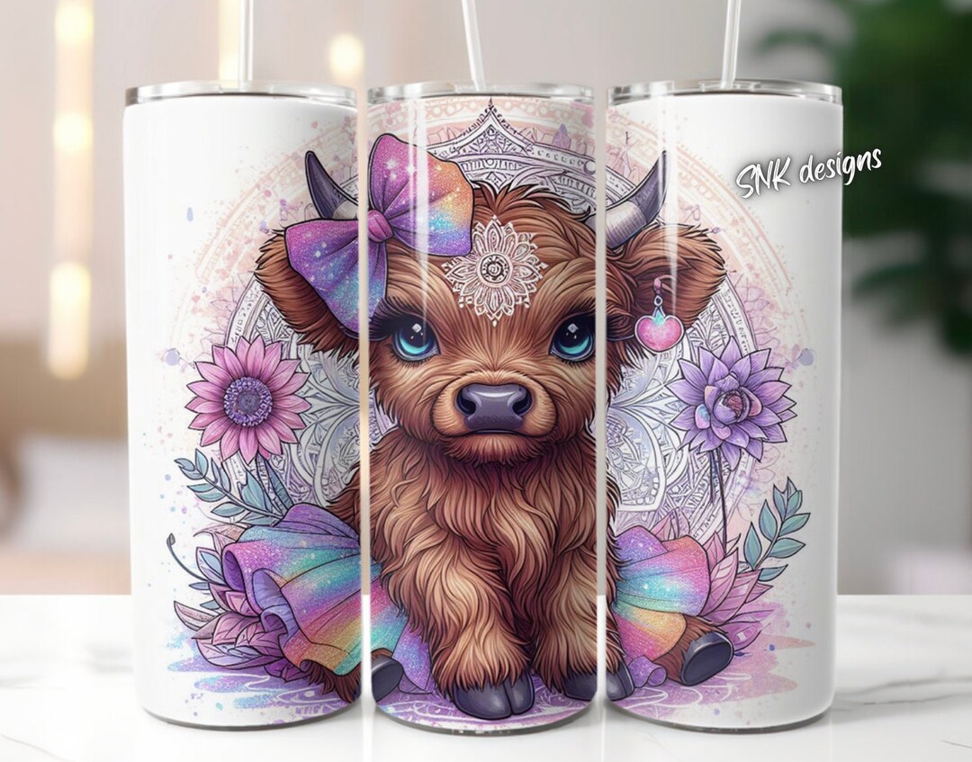 Highland Cow Western Sunflower Tumbler Wrap, Sublimation Design ...