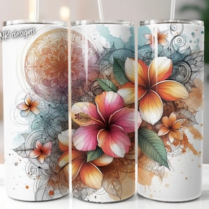 Flower florals tumbler wrap, Sublimation design templates, straight png Digital download. 20oz tumbler wrap florals , flowers, beach , ocean