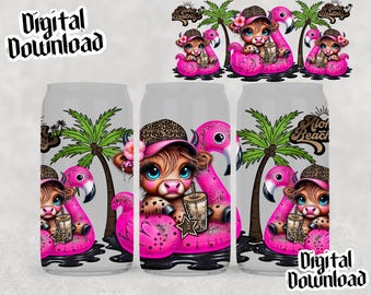 Summer cute cow 16oz png, funny snarky Summer skeleton Sublimation design templates, 16oz png Digital download. Clip art download, 16oz png