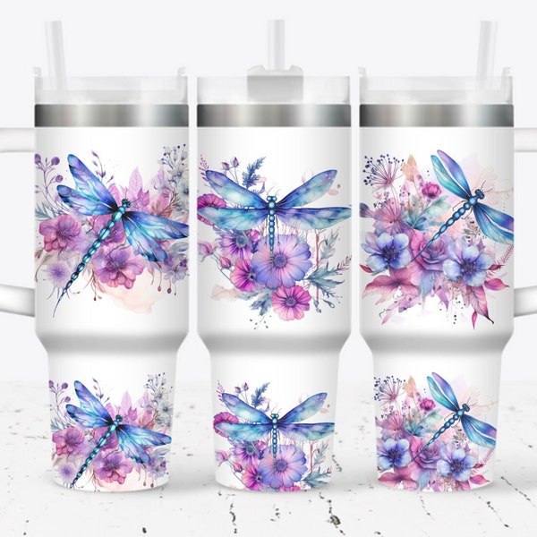 40oz tumbler wrap floral dragonfly , Sublimation design templates, 40oz png Digital download. Clip art download, 40oz tumbler with handle