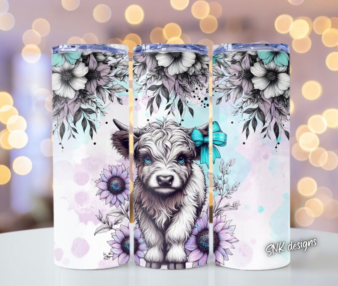 Highland Cow Western Sunflower Tumbler Wrap, Sublimation Design ...