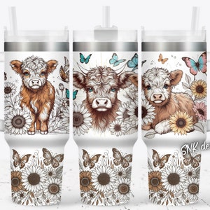 Baby highland cow 40oz wrap, Sublimation design templates, 40oz png Digital download. Clip art download, 40oz tumbler with handle