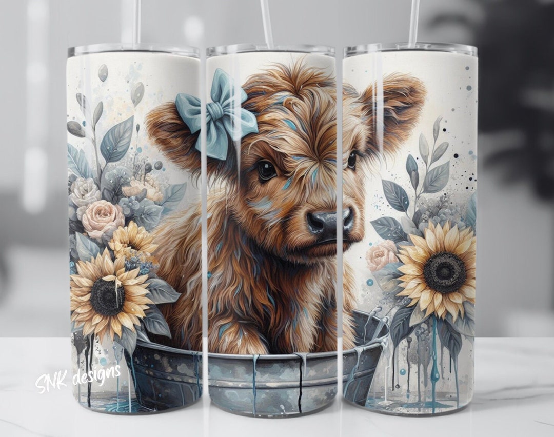 Highland Cow Western Sunflower Tumbler Wrap, Sublimation Design ...