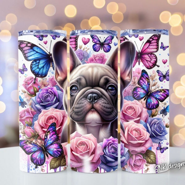 20oz skinny French bulldog tumbler wrap, Sublimation design templates, straight png Digital download. skull tumbler