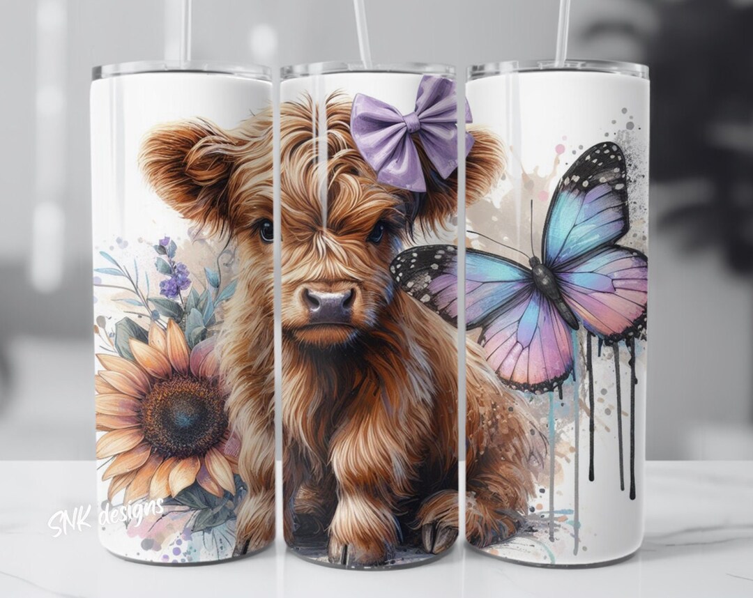 Highland Cow Western Sunflower Tumbler Wrap, Sublimation Design ...