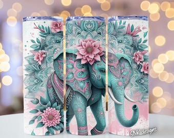 Elephant tumbler wrap, Sublimation design templates, straight png Digital download. skull tumbler