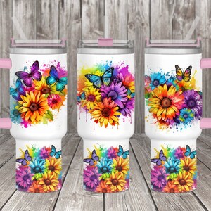 Boho colorful rainbow sunflower and butterflies 40oz sublimation tumbler wraps