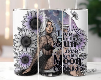 Sunflower self love daily affirmations witchy boho celestial 20oz tumbler wrap, Sublimation design templates, straight png Digital download.